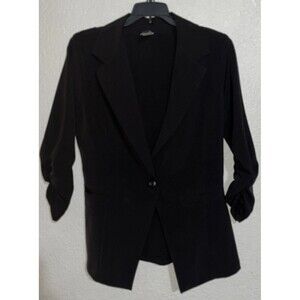 Windsor Blazer Women Sz Large Black Single Button Ruche Sleeve
